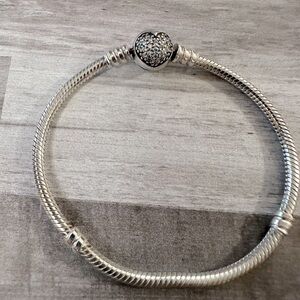 Genuine Pandora bracelet with crystal heart clasp